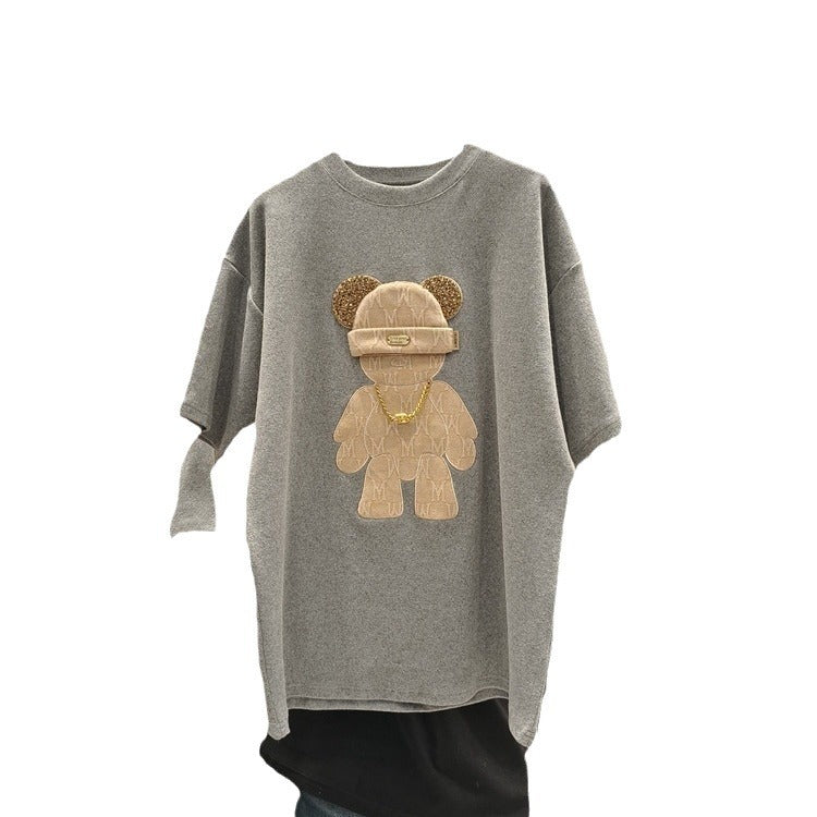 Dame T-shirt med kreativ bjørnemotiv og luksuriøse detaljer Stilla