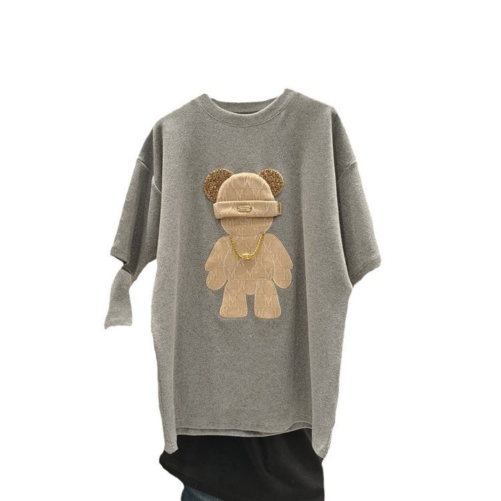 Dame T-shirt med kreativ bjørnemotiv og luksuriøse detaljer Stilla