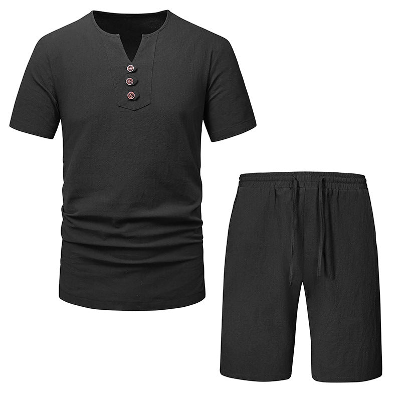 Herrer fritids Henley overdel og shorts sæt Stilla