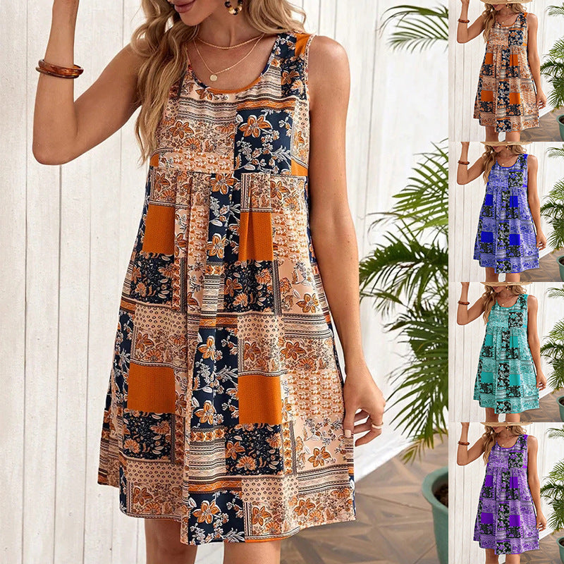 Dame legende sommerkjole med blomster-patchworkdesign og løs pasform Stilla