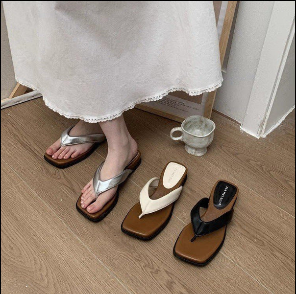Dame Stilfulde Firkantede Tå Flip-Flop Sandaler Stilla