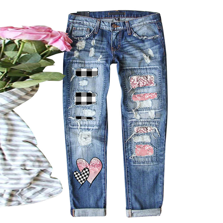 Dame Ripped Jeans med unikke applikationer og trendy design Stilla
