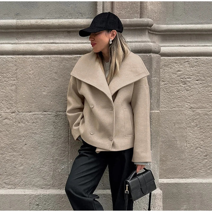 Dame Oversized Uld Blazerjakke med smukt revers og dobbelt knaplukning Stilla