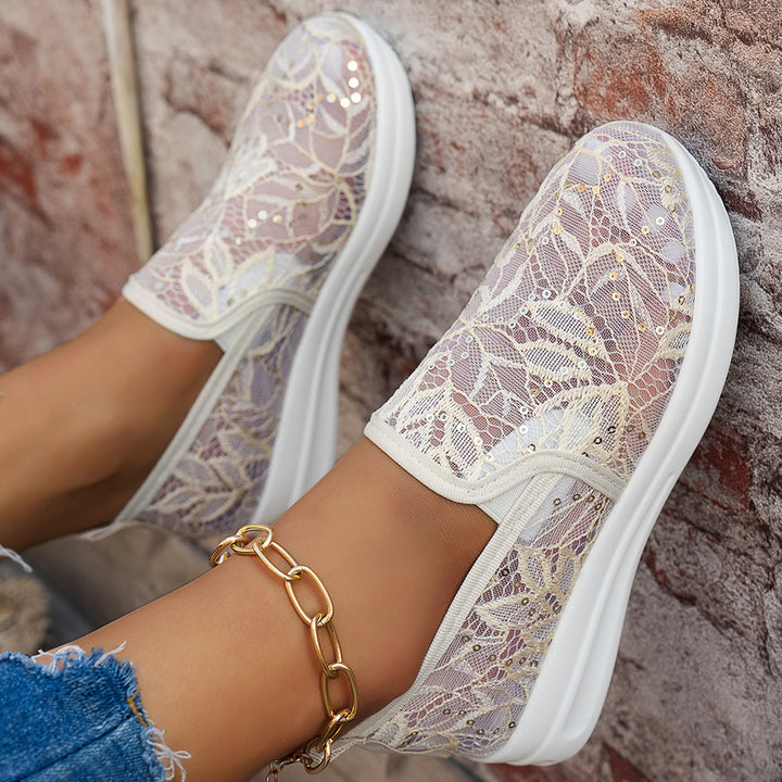 Dame Lace-Up Sneakers med glitrende strassapplikationer og åndbart overmateriale Stilla