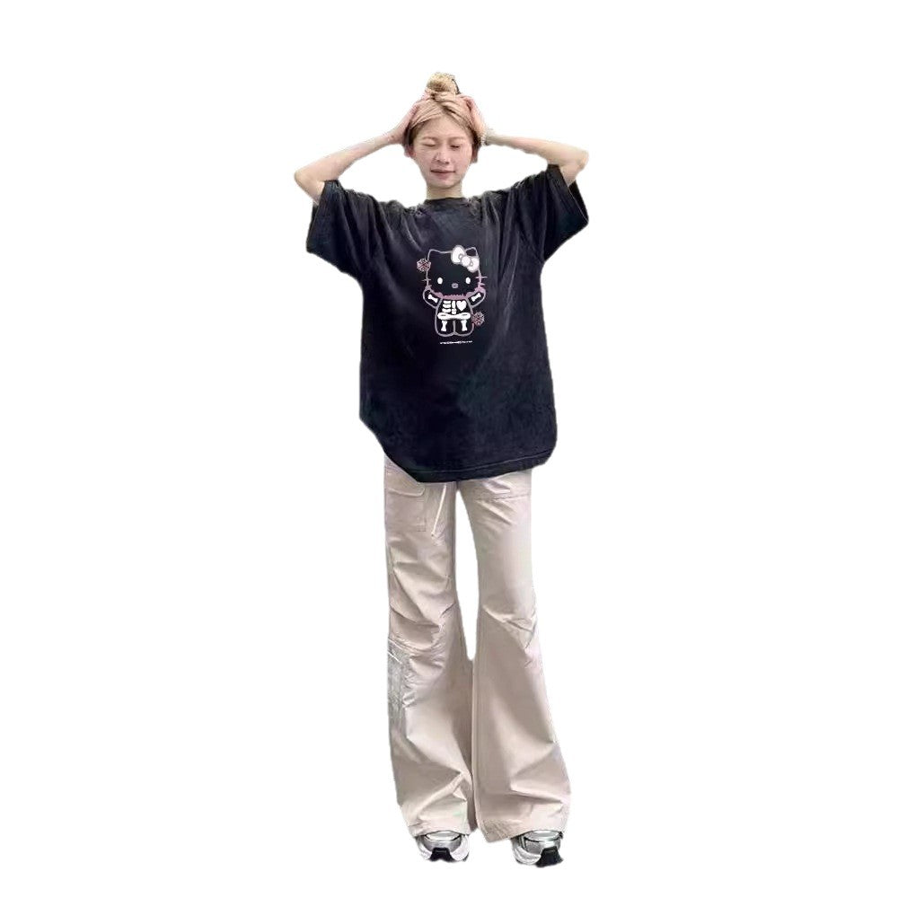 Damer Oversized T-shirt med kærlig cartoon-design Stilla