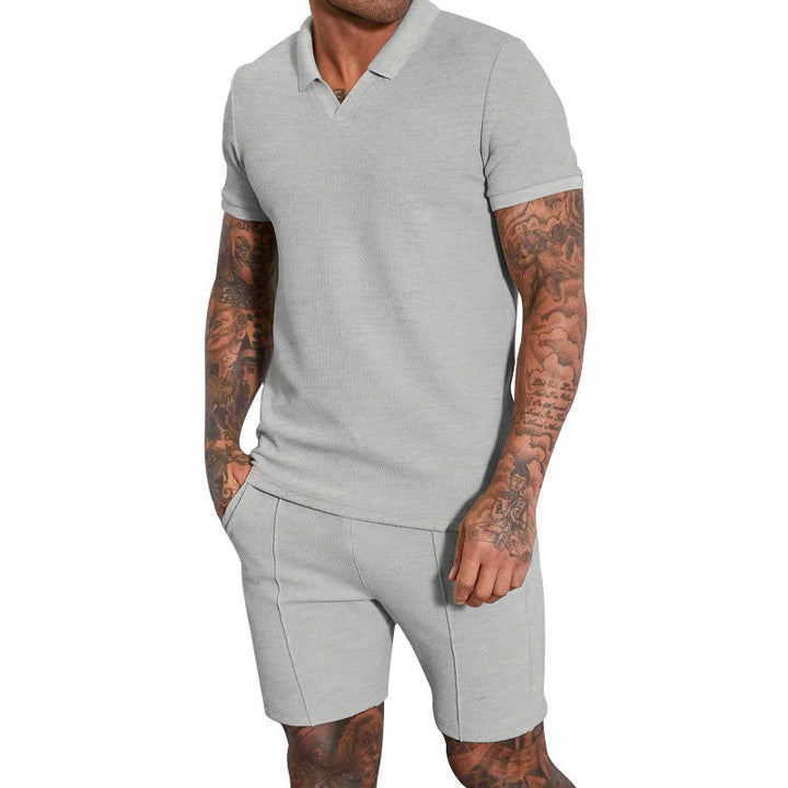 Herrer polo skjorte og shorts sæt med moderne struktur design Stilla