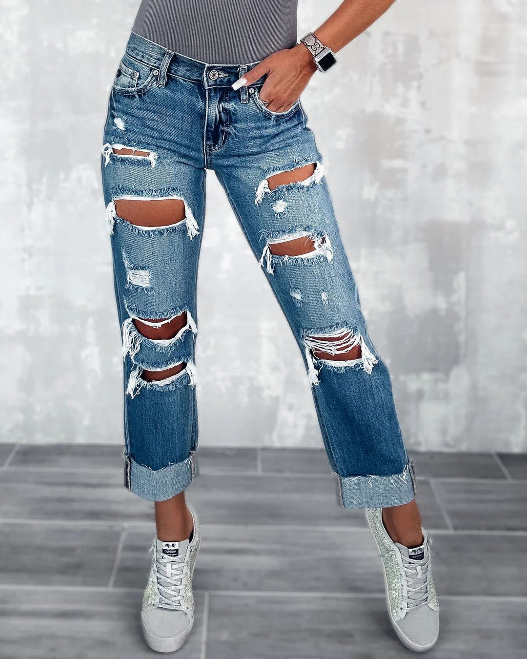 Dame Destroyed Boyfriend-jeans med høj talje og afslappet pasform Stilla