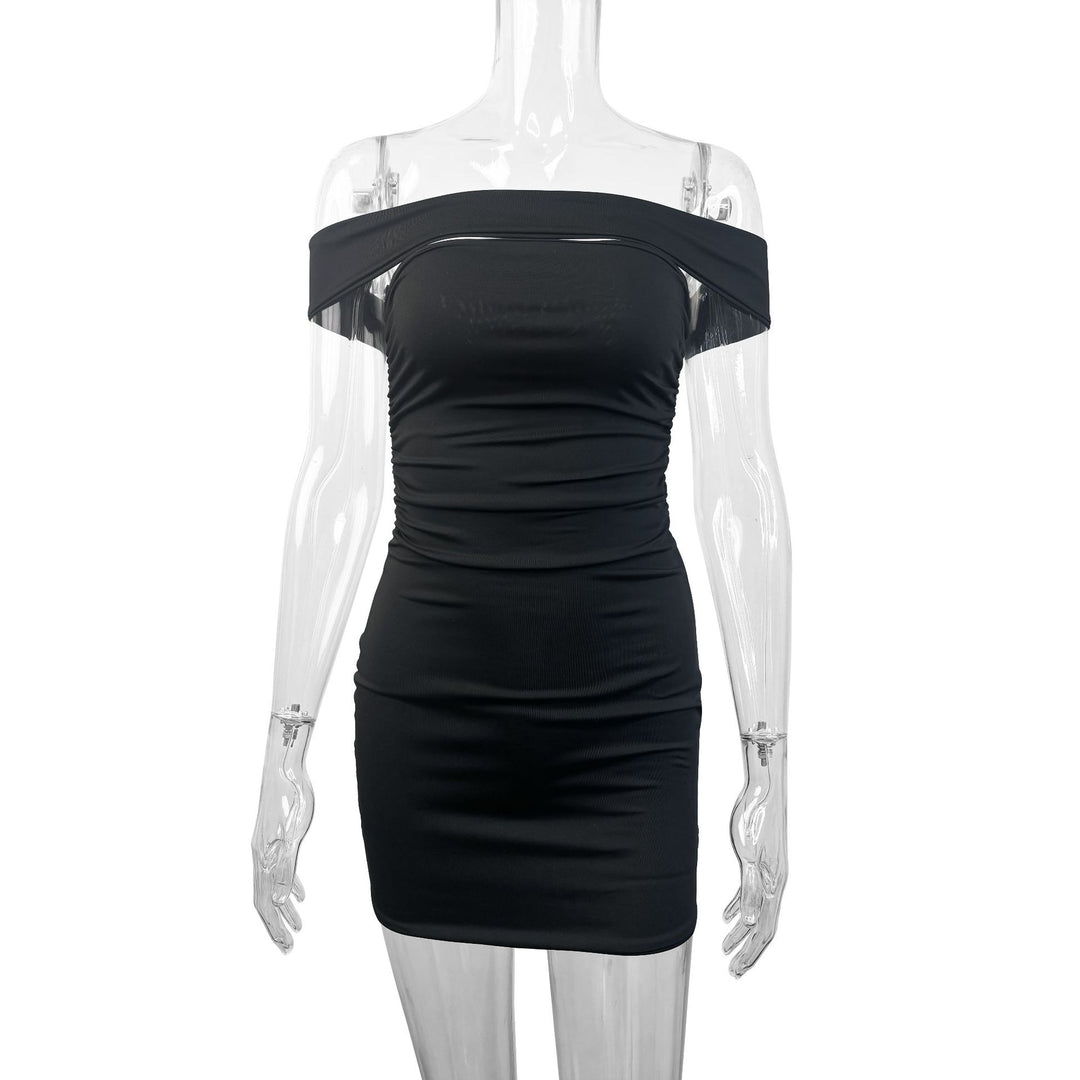 Dame Asymmetrisk Minikjole med komfortabel rynkning og off-shoulder design Skovae
