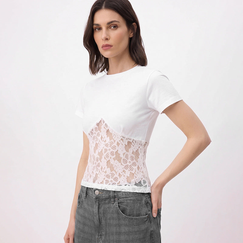 Damer Elegant top i lace og jersey Skovae