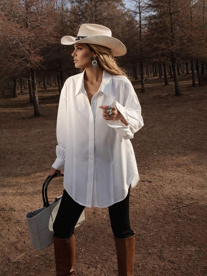 Dame Mode skjorte med oversized pasform og elegante manchetter Skovae