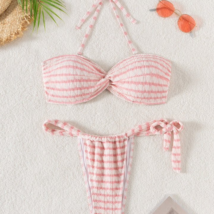 Dame bandeau-bikini med justerbare sløjfer og moderne ribstruktur Stilla