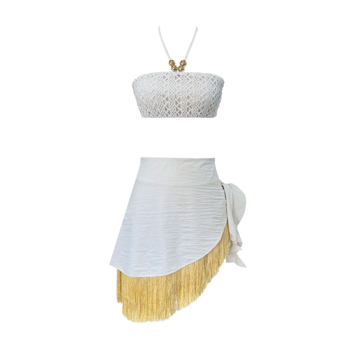 Dame strandtop med frynset nederdel Stilla