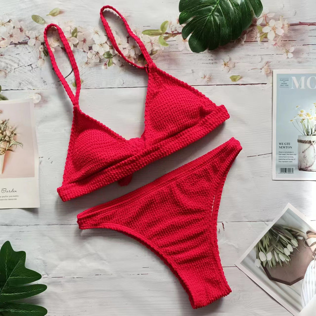 Dame Woven Triangle Bikini Sæt med justerbare stropper Stilla