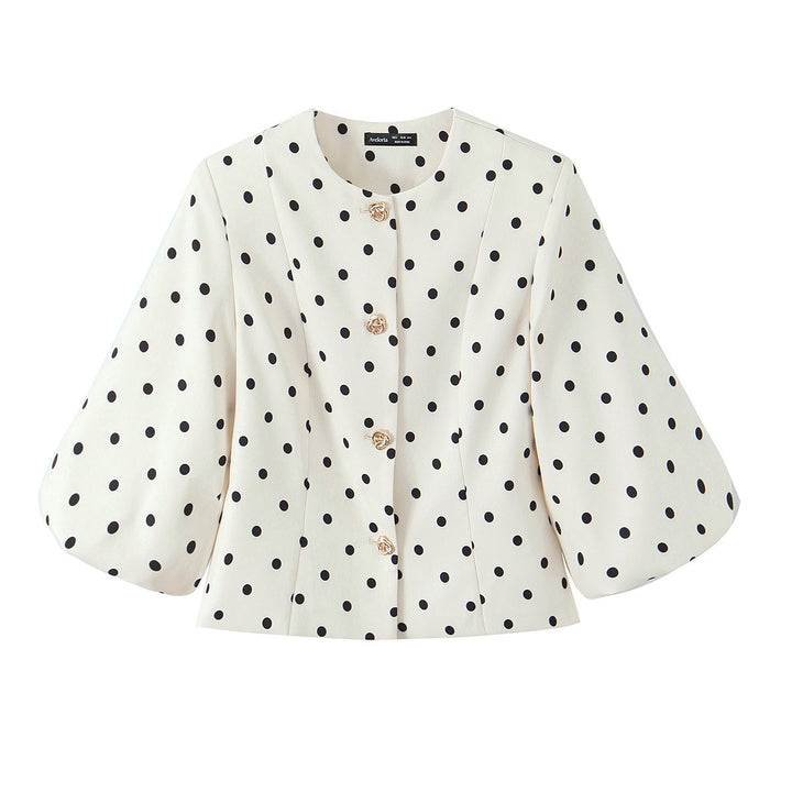 Dame elegant bluse med puffærmer og knapdetaljer Skovae