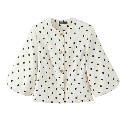 Dame elegant bluse med puffærmer og knapdetaljer Skovae