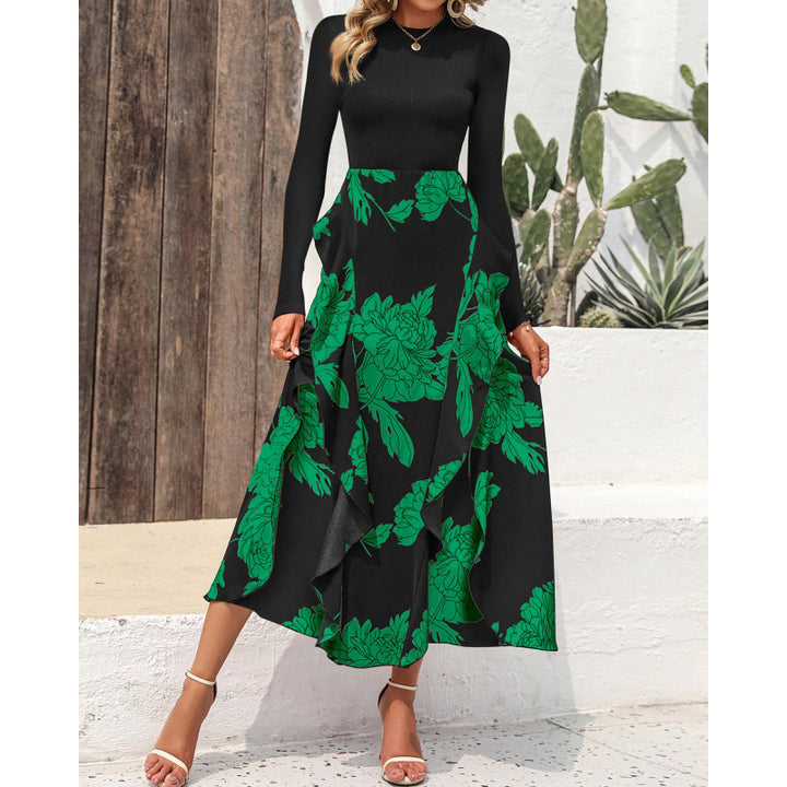 Dame Floral Print Maxi Kjole med Langærmet Top Stilla