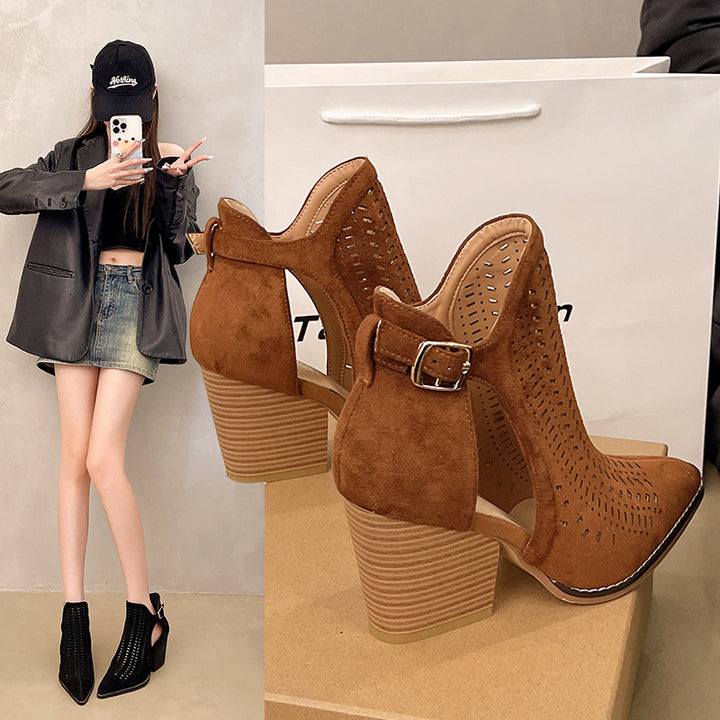 Dame Ankle Boots med gennembrudt design og elegant blokhæl Stilla
