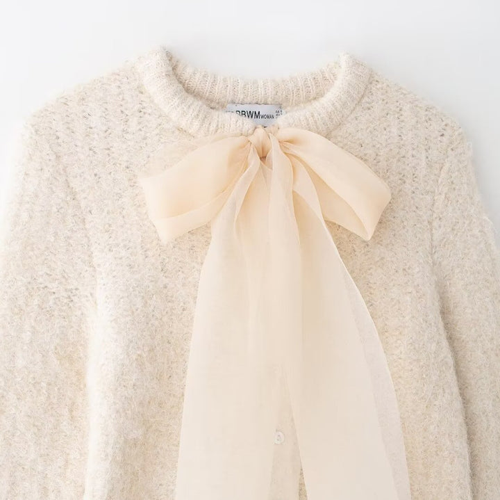 Femme Elegant strik cardigan med sløjfedetalje Stilla