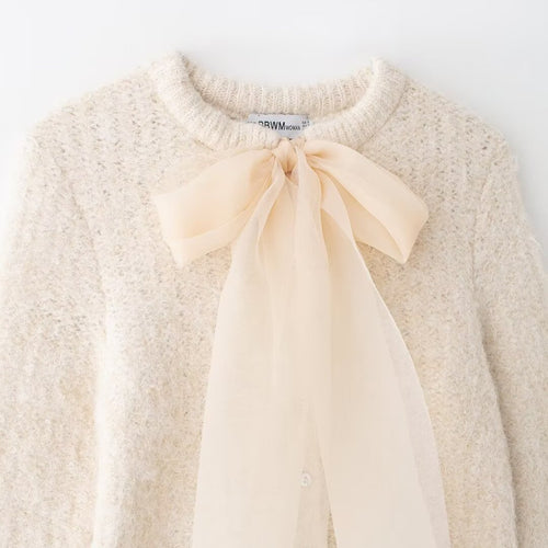 Femme Elegant strik cardigan med sløjfedetalje Stilla