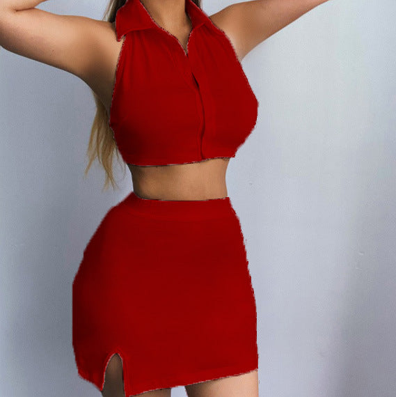 Dame Cropped Button-Up Nederdel Sæt Stilla