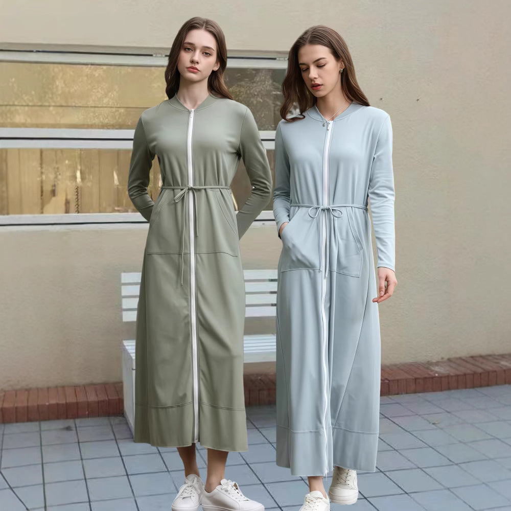Dame Langærmet Kimono med Lynlås og Praktiske Lommer Stilla