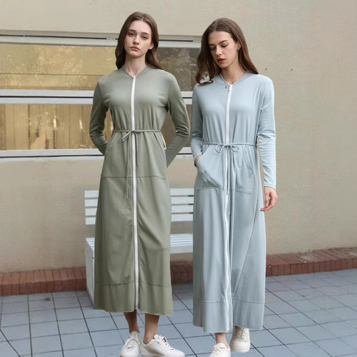 Dame Langærmet Kimono med Lynlås og Praktiske Lommer Stilla
