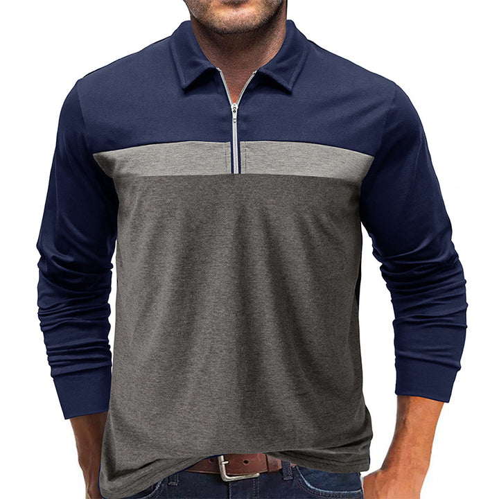 Herre langærmet poloshirt med moderne lynlås og farveaccent Stilla