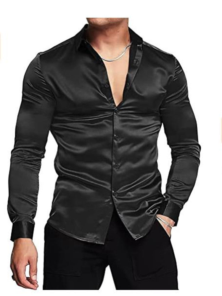 Herrer Elegant Satin Skjorte Stilla
