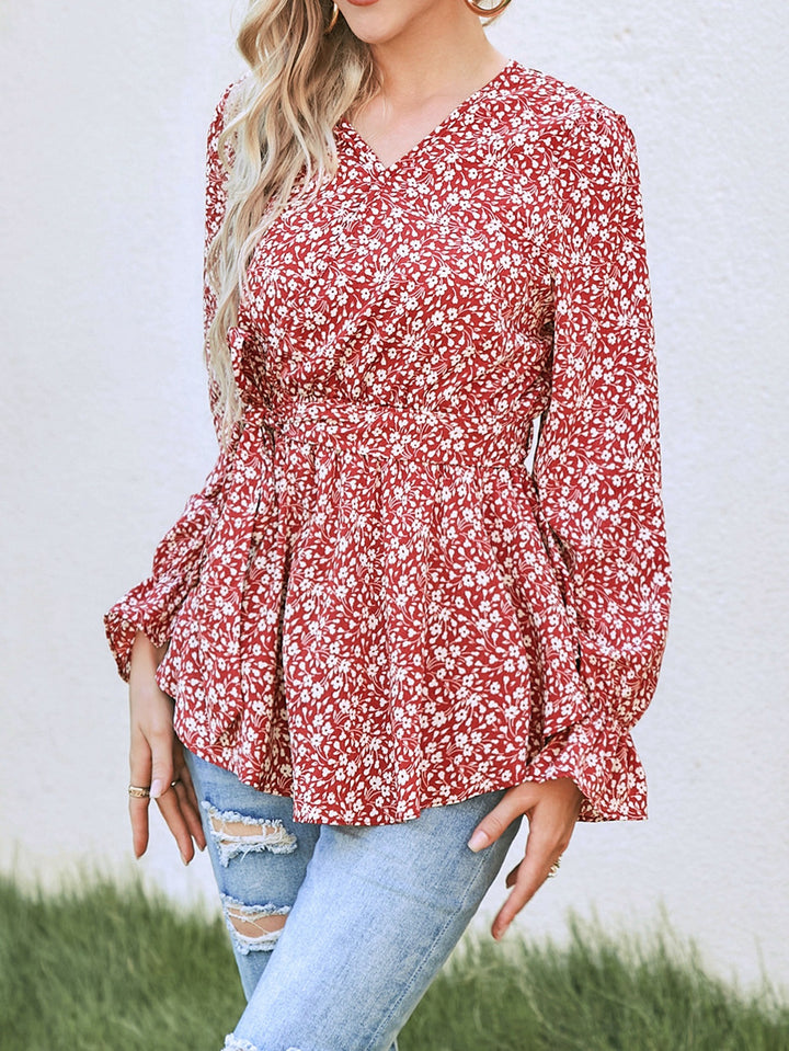 Dame blomster mønster peplum bluse Stilla