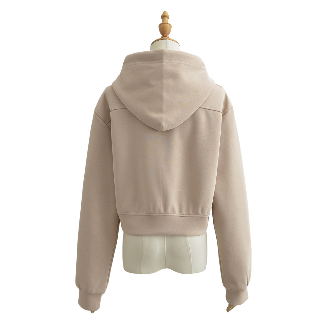Dame Cropped Hættepullover i blødt Sweatstof med praktiske Kængurulommer Stilla