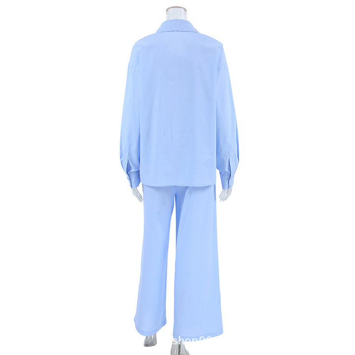 Dame elegant bluse- og buksekombination lavet af kvalitetsbomuld Stilla