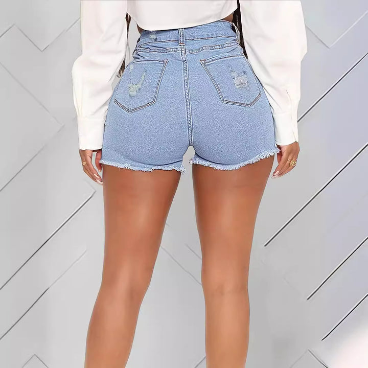 Dame mode Destroyed Jeansshorts med høj talje snit og afslappet design Stilla