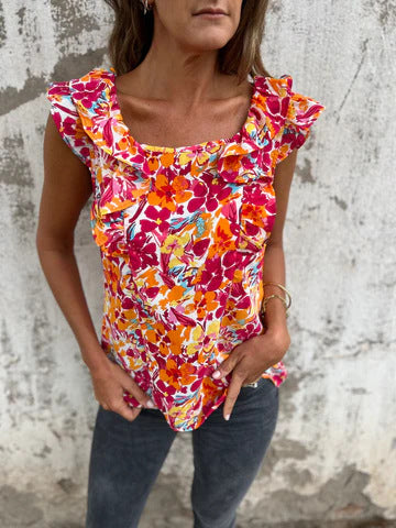 Damer Blomster Rüschensleeve Top Stilla