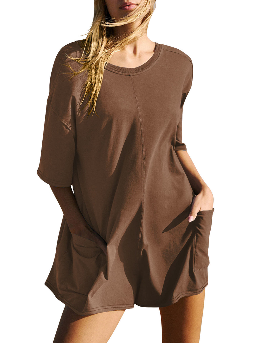 Dame afslappet oversized T-shirt-kjole med sidelommer og lige snit Stilla