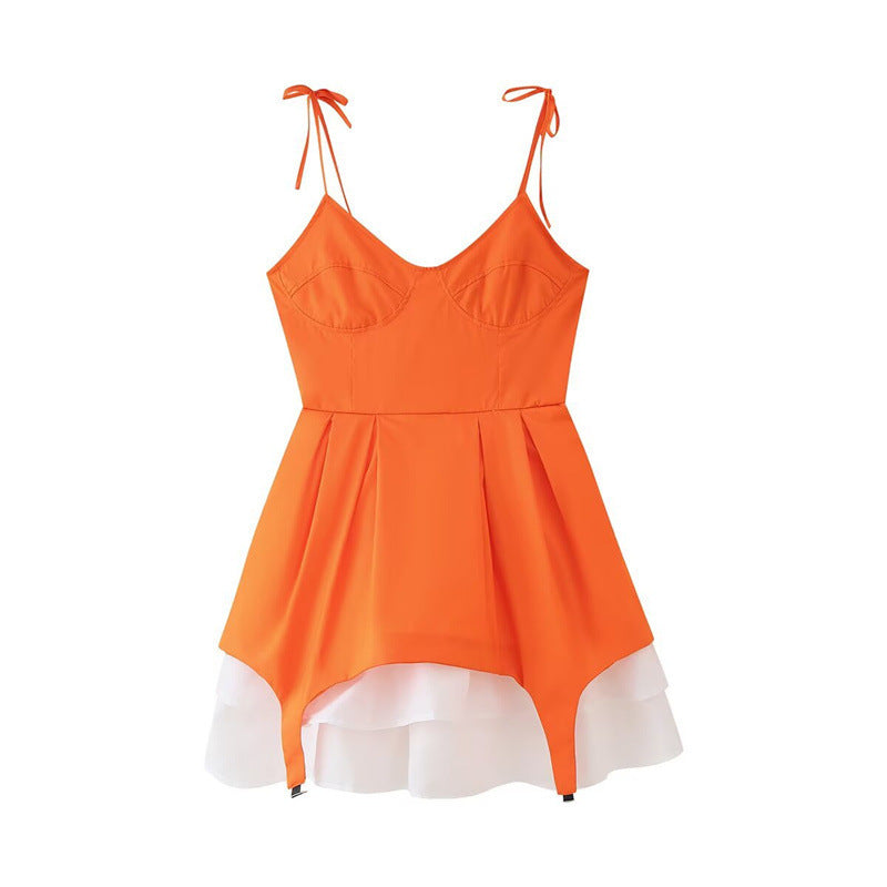 Femme Flirty Asymmetrisk A-linje Mini Kjole med Bindebånd Stilla
