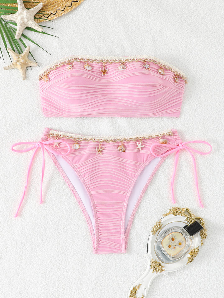 Dame Bandeau-Bikini med unik muslingeudsmykning Skovae