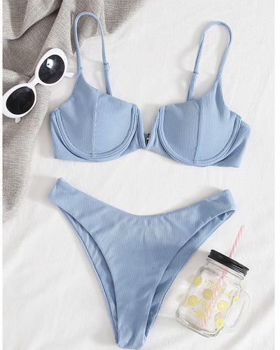 Dame Push-Up-Bikini med elegant ribbet design Skovae