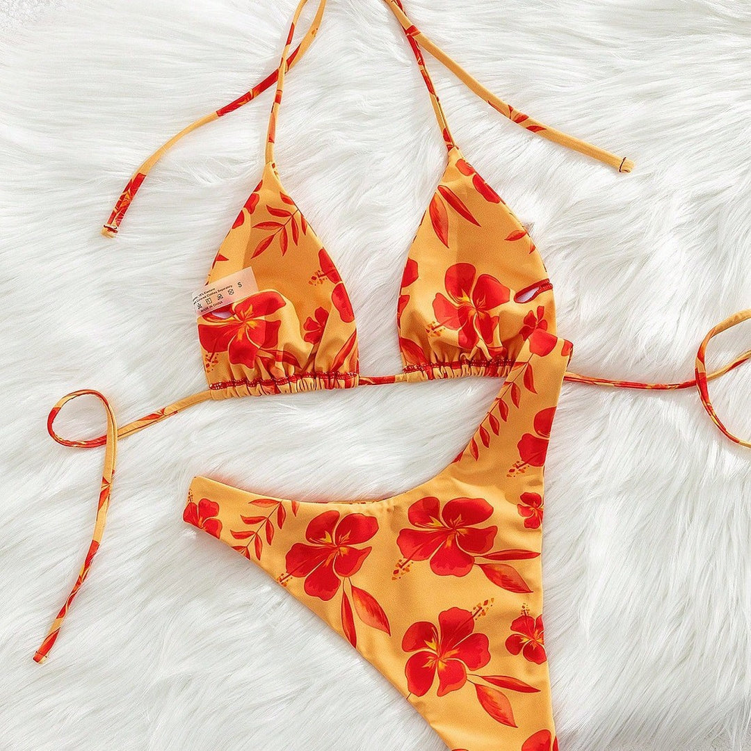 Dame Triangle-Bikini-Sæt med blomstret design Skovae