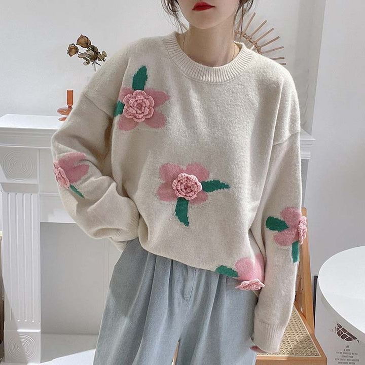 Femme Floral Broderet Pullover Stilla