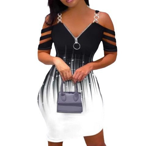 Dame kjole med off-shoulder-design og lynlåsdetalje Skovae