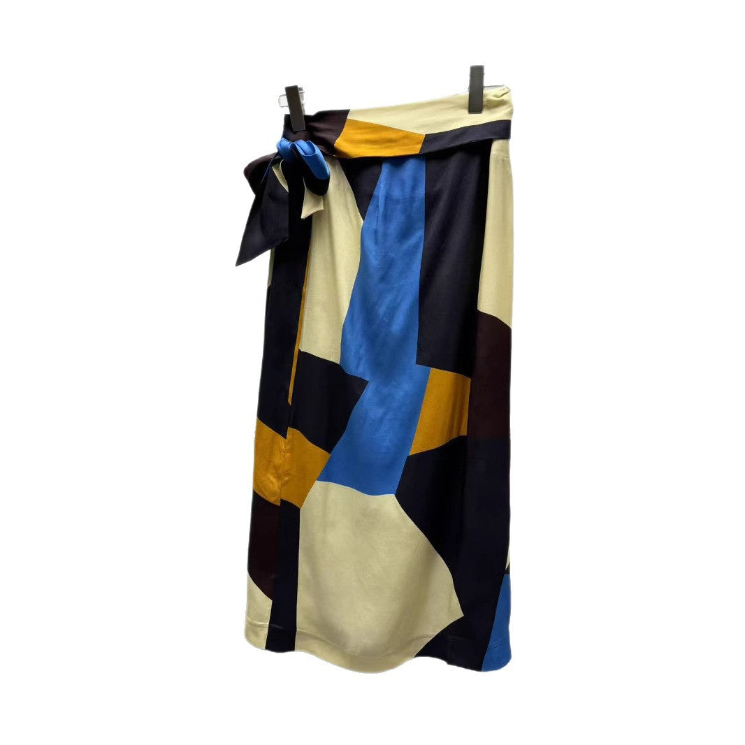 Dame Midi-nederdel med originalt geometrisk design og asymmetrisk taljesnor Stilla