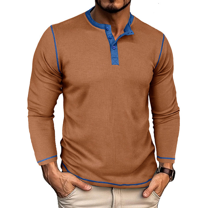 Herrer Langærmet Henley-Skjorte med elegant Knapliste og trendy Akcenter Stilla
