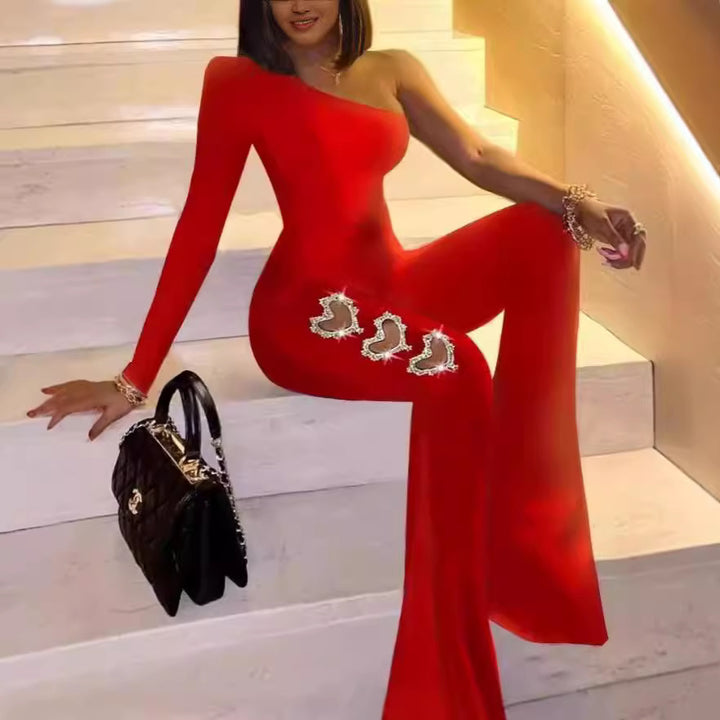 Dame Elegante ensidig flare jumpsuit med dekorative udsmykninger Skovae