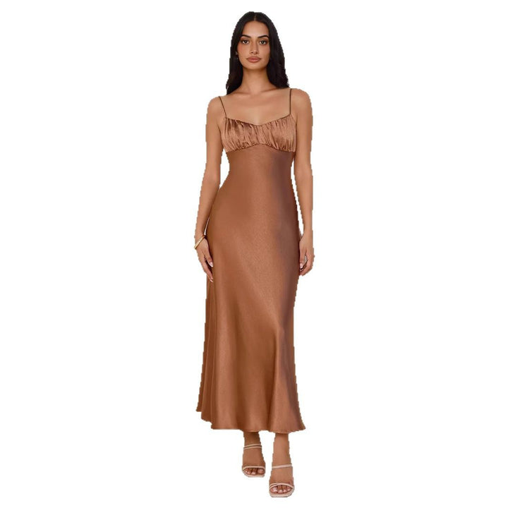 Dame elegant satin kjole med spaghetti stropper Stilla