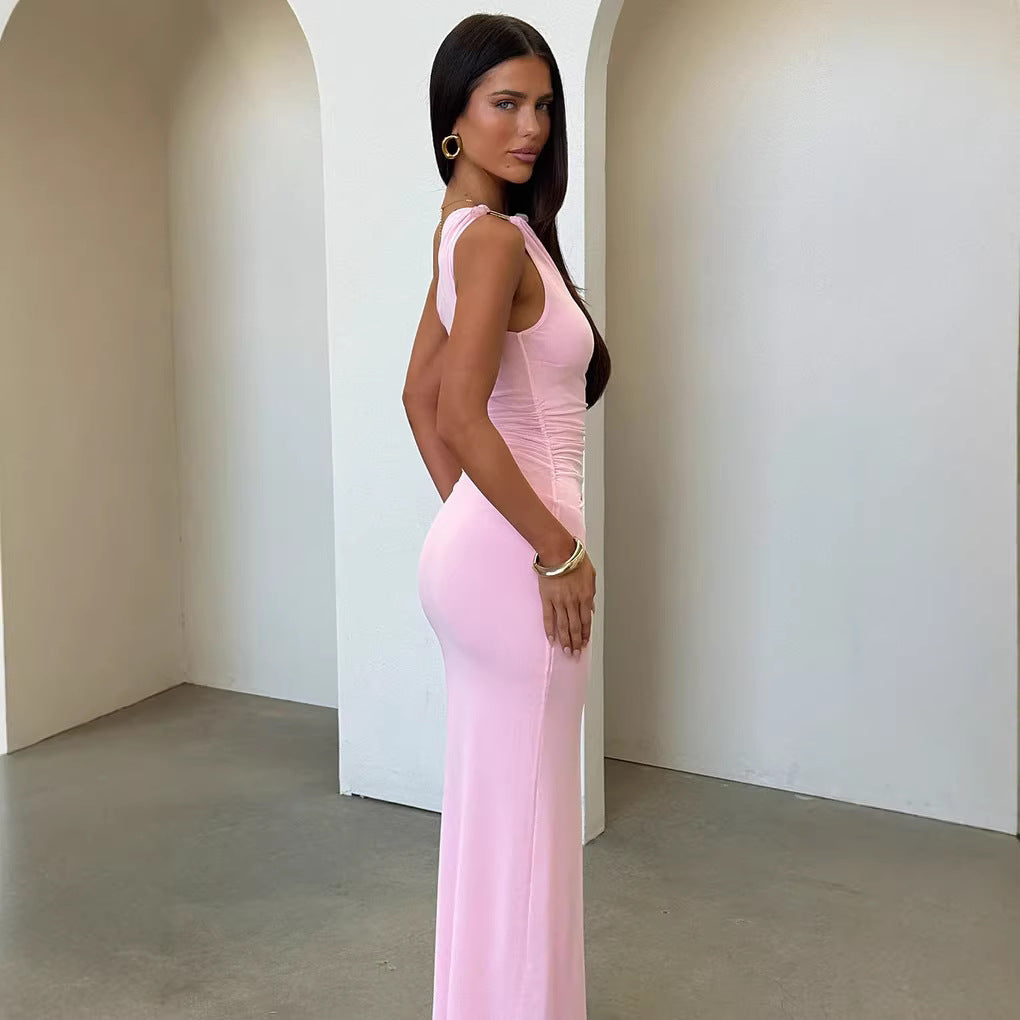Damer Elegant Maxikjole med asymmetrisk design og raffinerede flæser Skovae
