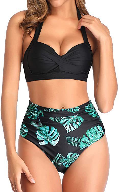 Damer Højskåret Bikini med elegant Faldfront og justerbare Stropper Stilla