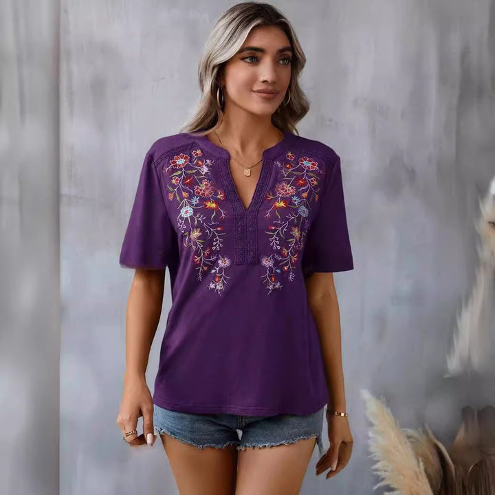 Dame Fantastisk broderet bluse i afslappet stil Stilla