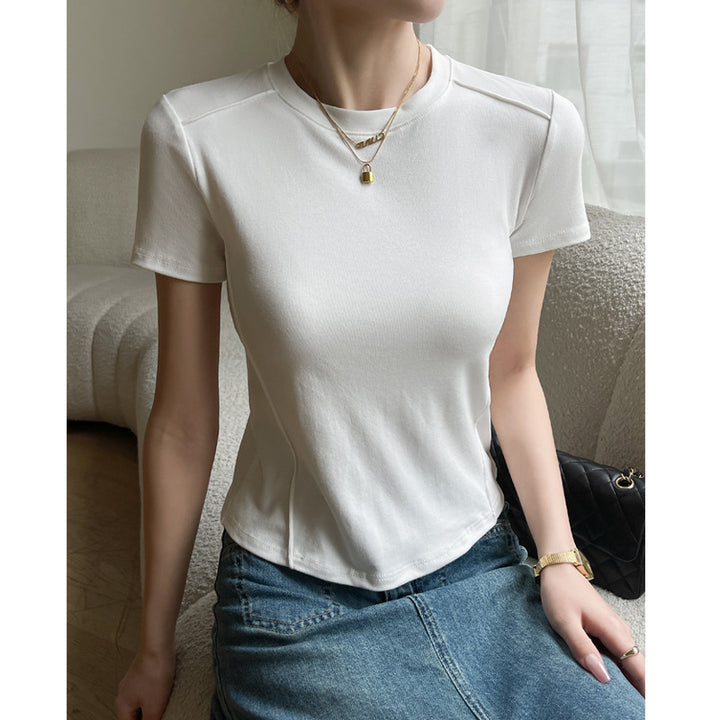 Dame figursyet T-shirt med kort arm og elastisk materiale Stilla