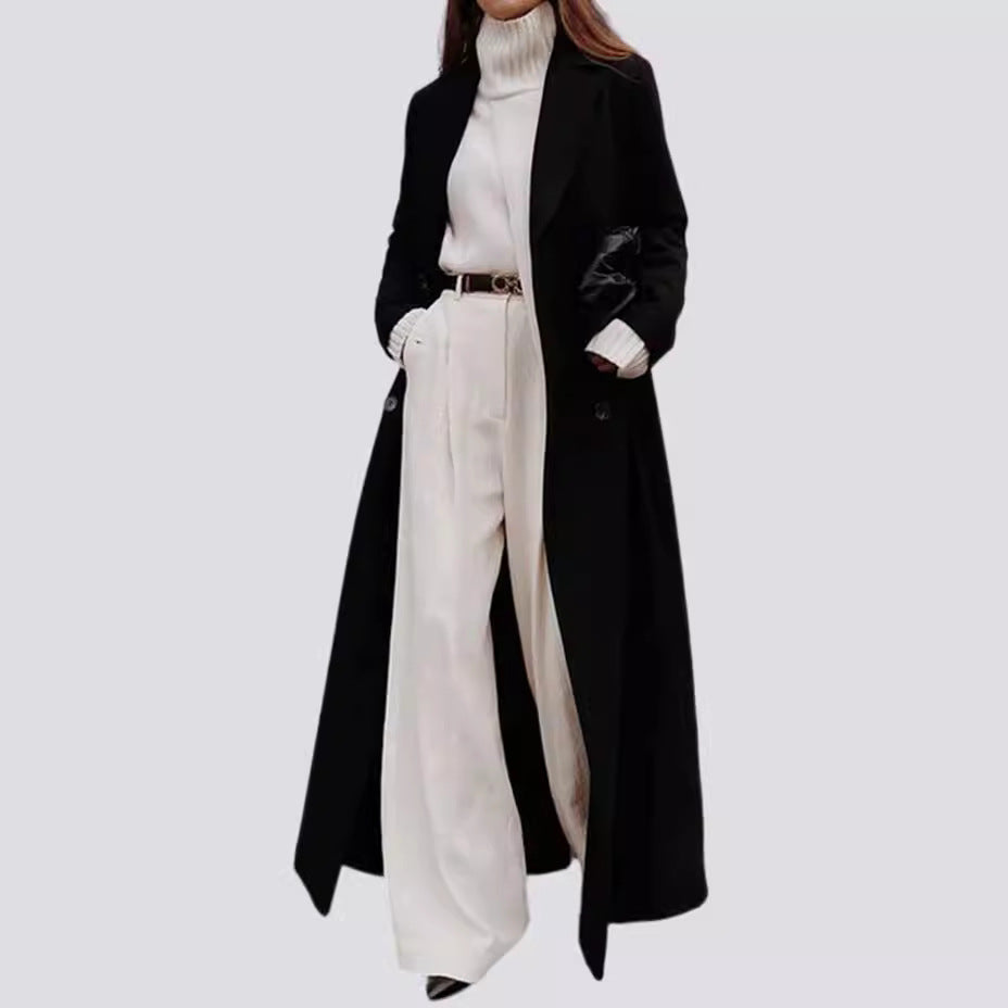 Dame klassisk Maxi-frakke med elegante folder og lommer Stilla
