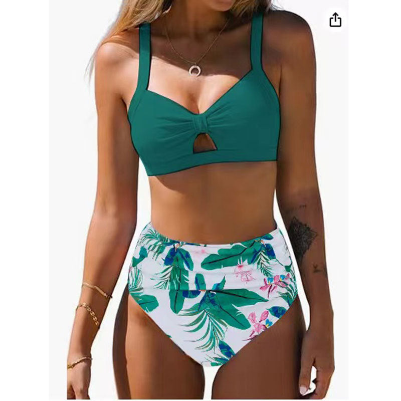Dame Bikini-sæt med snitaccent og blomsterprint High-Waist-trusser Stilla